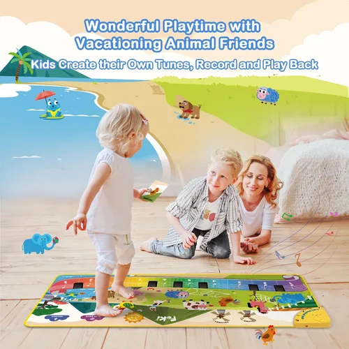 Vista 3 de FOKI - Alfombrilla para piano de suelo, 61 sonidos, juguetes para niños y Beige