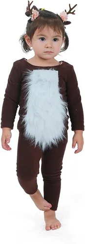 Vista 2 de Cosplay.fm Disfraz de cosplay de ciervo para niños con cola de cuernos para Halloween (marrón)