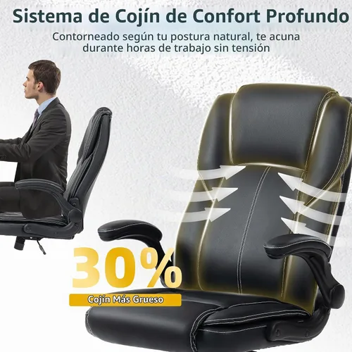 Vista 5 de Silla de oficina – Silla ejecutiva de cuero de escritorio de oficina con respaldo alto con función de balanceo – Ergonómica, transpirable, cómoda