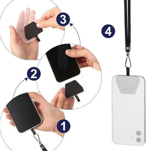 Vista 3 de Weewooday 4 piezas de cordón para teléfono con correa cruzada universal para teléfono celular, cordón para el cuello con parche para mujeres, Negro