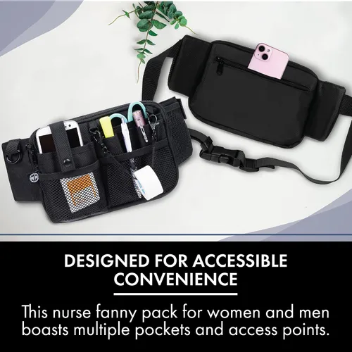Vista 5 de First Lifesaver Riñonera para enfermera con múltiples compartimentos y soporte de cinta para enfermeras y estudiantes de enfermería (negro)