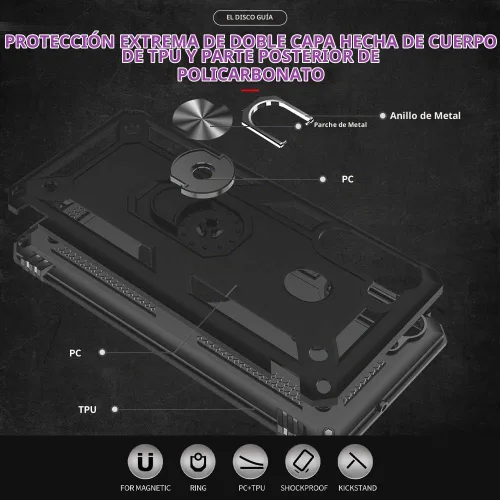 Vista 3 de Samsung A21 - Funda para teléfono Galaxy A21 con protector de pantalla, funda protectora de grado militar con anillo para Samsung Galaxy A21 (negro)
