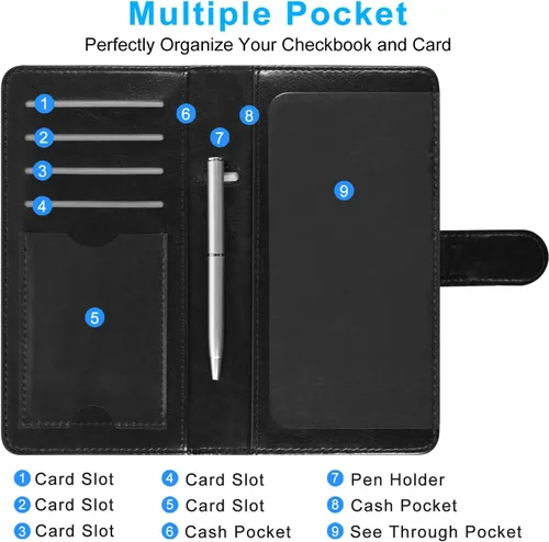 Vista 4 de ACdream Checkbook Cover, Leather RFID Blocking Check Book Wallet