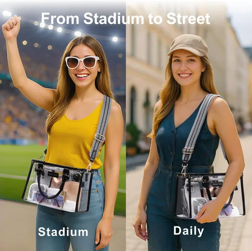 Vista 5 de PACKISM Bolsa transparente aprobada para estadios, bolsa transparente para eventos de estadio con bolsa interior, perfecta para eventos deportivos