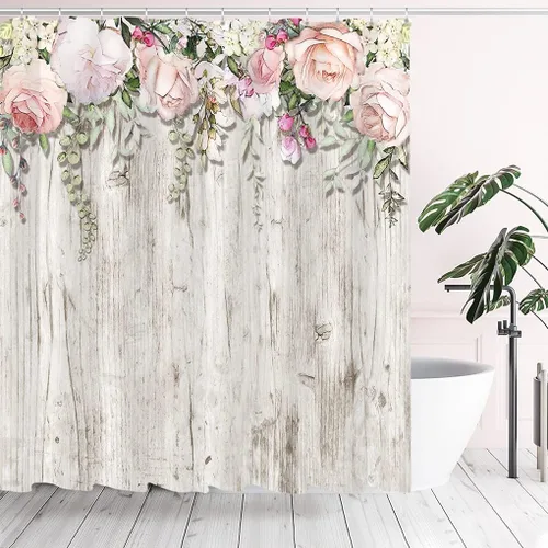 Vista 8 de Tititex Juegos de Cortinas de Ducha de Rosas Lilas Rosadas con Flores, Pétalos Florecientes Ruborizados que Caen, Decorativo de Baño 70x70 Pulgadas