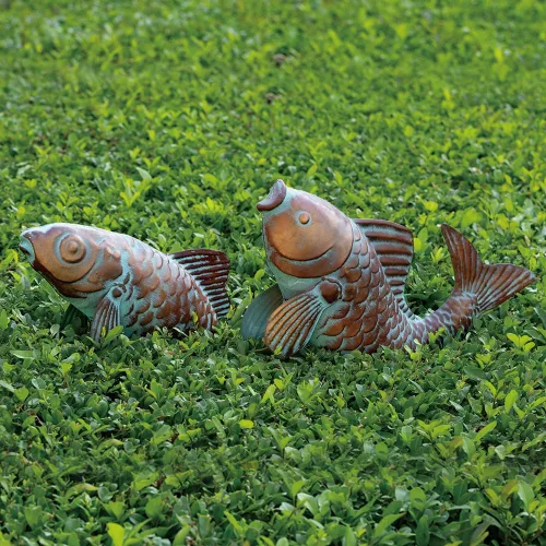 Vista 5 de Juego de 2 esculturas de peces Koi para exteriores, estatua de jardín, estanque, peces, patio, esculturas y estatuas de Koi de cobre antiguo