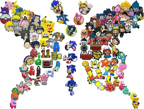 Vista 9 de Paquete de 100 bonitos dijes de dibujos animados para zapatos de animé para niños niñas adolescentes dijes de burbujas para zapatos pulseras