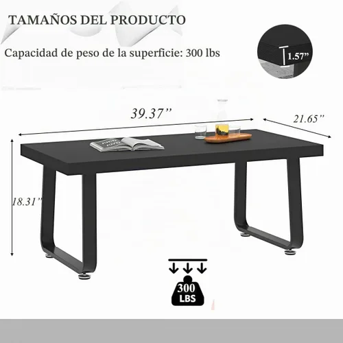 Vista 2 de HSH Mesa de café negra moderna, mesa de centro de madera rústica y metal, mesas de café sencillas de estilo granja para sala de estar, mesa de té