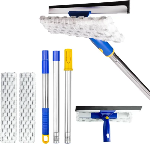 Vista 9 de Limpiador de limpiaparabrisas de 86.6 pulgadas, kit de herramientas de limpieza de ventanas 2 en 1, escobilla de ducha con poste de extensión
