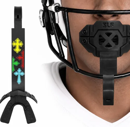 Vista 14 de SLEEFS X - Protector bucal de fútbol con correa para protección contra Negro