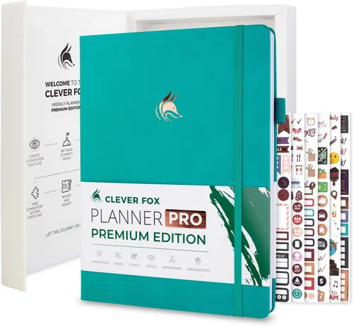 Vista 20 de Clever Fox Planner Pro Premium - Lujosa agenda semanal y mensual con organizador de presupuesto para productividad y objetivos, sin fecha, A4
