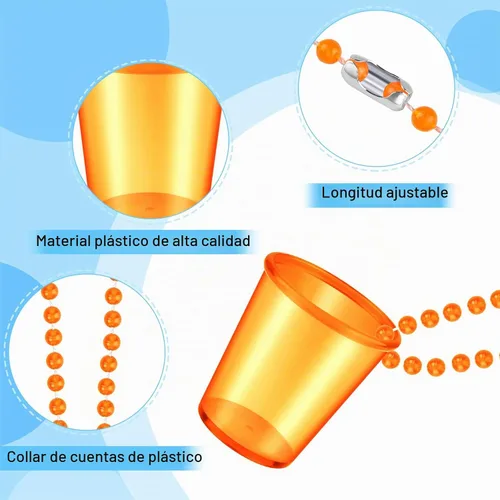 Vista 4 de 36 piezas de chupito en collar de cuentas, collares de vidrio de chupito, collar de vaso de chupito de plástico para suministros de novio y novia