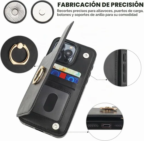 Vista 8 de ONETOP Funda tipo cartera para iPhone 15 Pro Max con tarjetero de crédito Negro