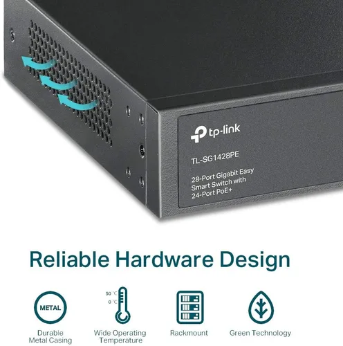 Vista 7 de TP-Link Switch Easy Smart Gigabit PoE+ de 24 puertos (TL-SG1428PE), 250W, 2 ranuras SFP, 10/100/1000 Mbps, compatible con escritorio, Linux, Unix