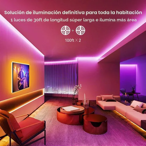 Vista 4 de GUPUP Tira de luces LED WiFi de 200 pies, compatible con Alexa y Google Assistant, 2 rollos de tira de luz LED RGB de 100 pies, cambio