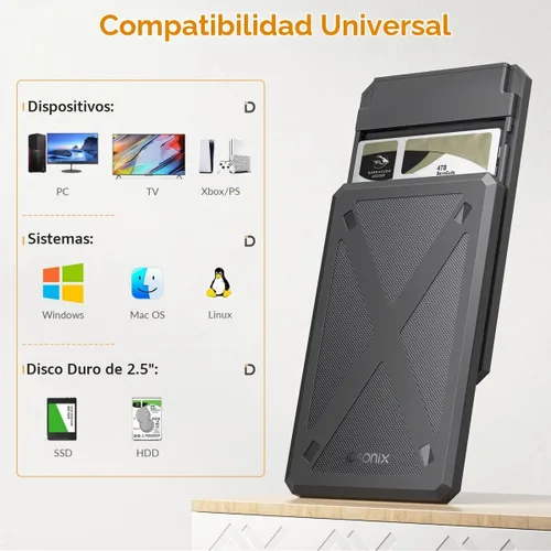 Vista 5 de iDsonix Carcasa para disco duro de 2.5 pulgadas, 6Gbps USB C 3.1 a SATA III Caja de disco duro externo sin herramientas para SSD HDD de 0.276
