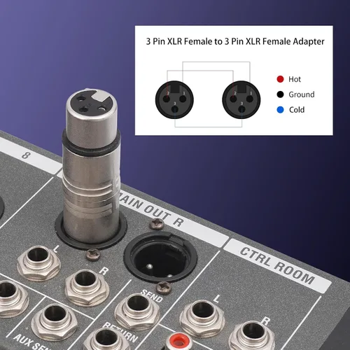 Vista 5 de Adaptador de audio XLR hembra a hembra, conector de acoplamiento de bloqueo seguro, transmisión de señal sin pérdida de 3 pines, extensor de cable
