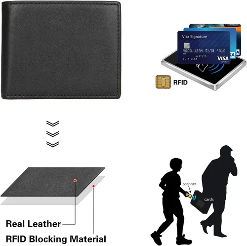 Vista 4 de Polare - Cartera plegable de piel de caballo loco natural para hombre, con bloqueo RFID