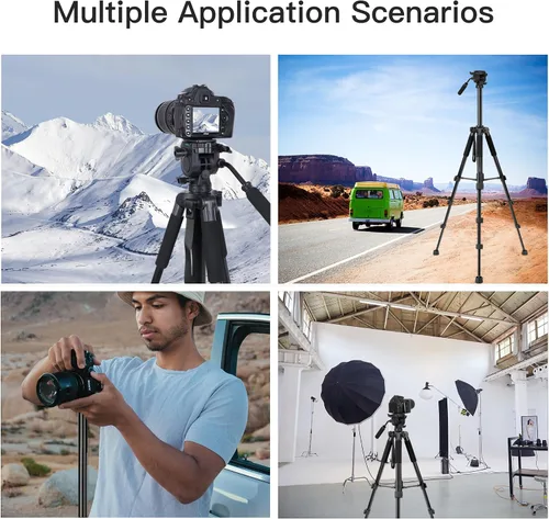 Vista 7 de Trípode de video de cabeza fluida, trípode estable con monopie 2 en 1, tornillos de 1/4 de pulgada con cabezal de arrastre fluido y bolsa