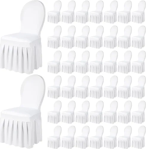 Vista 7 de Oudain Fundas protectoras para sillas con falda, de elastano elástico, largas, ajustables, removibles y lavables para sillas de comedor, para Negro