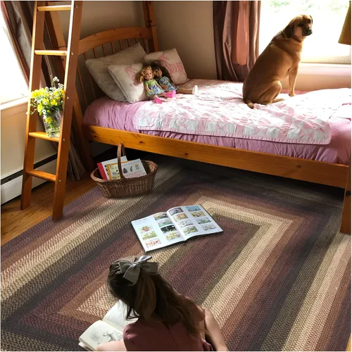 Vista 258 de Homespice Apple Pie - Alfombra ovalada roja de 2 x 3 pies, alfombra de cocina trenzada para decoración primitiva y rústica, reversible, yute sin