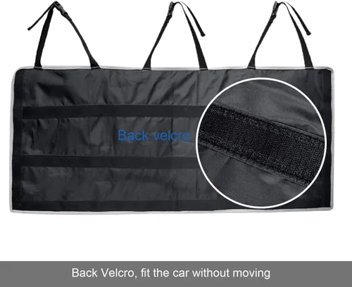 Vista 3 de UNUSTRENGH - Organizador de maletero para asiento trasero de automóvil, organizador plegable de carga con 6 bolsillos grandes y 3 correas ajustables