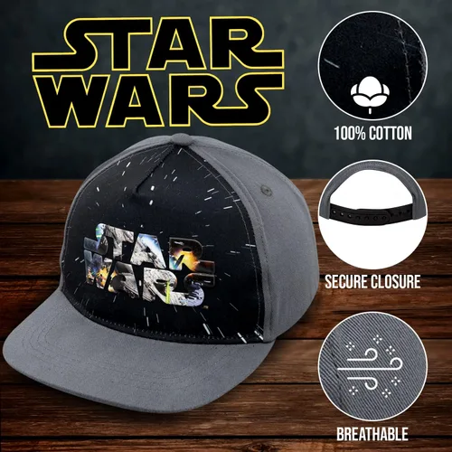 Vista 2 de Disney Star Wars Baseball Cap for Boys, Adjustable Snapback Hat, Flat Brim All Over Print