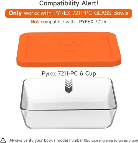 Vista 3 de Sophico Tapa de almacenamiento rectangular de silicona para 6 tazas de repuesto para cuencos de vidrio Pyrex 7211-PC, recipiente no incluido (MIX)