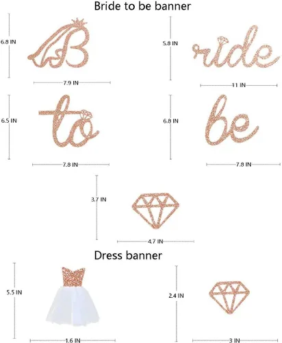 Vista 3 de pinkblume Cartel de oro rosa con la frase "Bride To Be", papel con purpurina de doble cara para vestido de boda, guirnalda de diamantes para novia