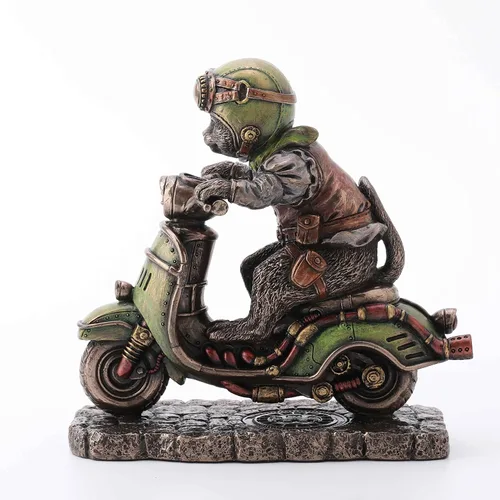 Vista 4 de Veronese Design Figura de resina Steampunk Cafe Racer Cat Scooter de 5 1/2 pulgadas, acabado de bronce