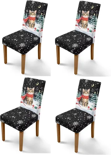 Vista 16 de Rnyleeg Fundas navideñas para sillas de comedor, fundas de asiento de comedor con estampado de campanas brillantes, juego de 1 funda suave y lavable