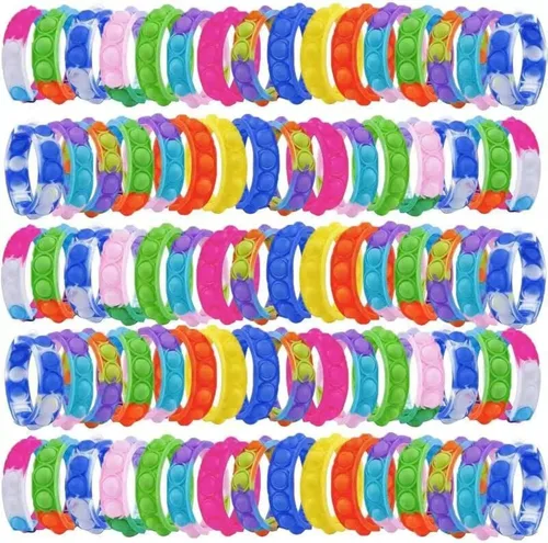 Vista 7 de 110 pulseras para ansiedad con burbujas para presionar, juguetes sensoriales para aliviar el estrés, pulsera de silicona para niños y adultos, TDAH