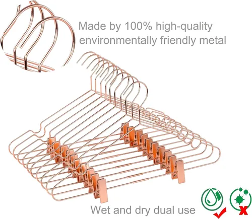 Vista 4 de Paquete de 10 ganchos de metal de 16.5 pulgadas con alambre de cobre oro rosa con clips, perchas para ropa