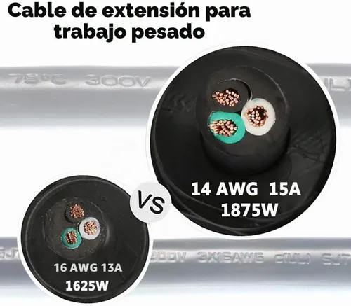 Vista 3 de FIRMERST 1875 W Cable de extensión de enchufe plano de 1 pie, 15A 14 AWG negro