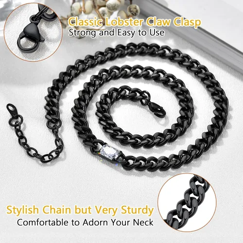 Vista 5 de PROSTEEL Preciosa gargantilla de eslabones cubanos de circonita cúbica de 0.316 pulgadas, cadena de piedra natal personalizada de enero a diciembre