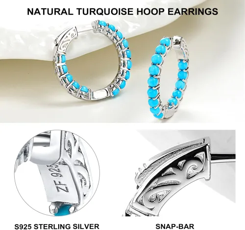 Vista 5 de Hoop Earrings for Women 925 Sterling Silver Halo Round Earrings Natural Blue Topaz Turquoise Citrine Jewelry