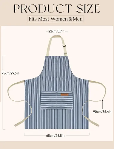 Vista 7 de Cardkiss Paquete de 2 Delantales de Cocina, Delantales Suaves para Mujeres y Hombres con 2 Bolsillos, Delantal de Chef con Correa Ajustable