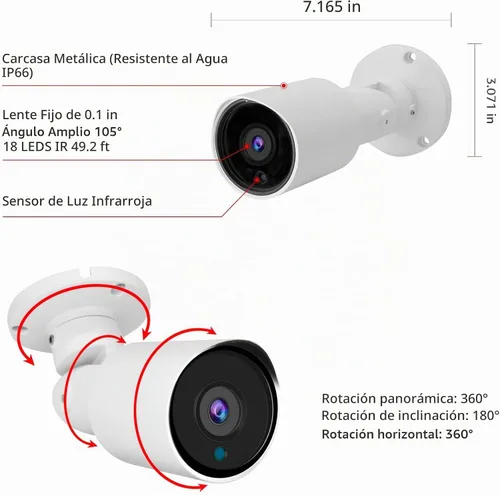Vista 4 de Cámara bala de seguridad analógica de 5MP 4 en 1 TVI/CVI/AHD/CVBS