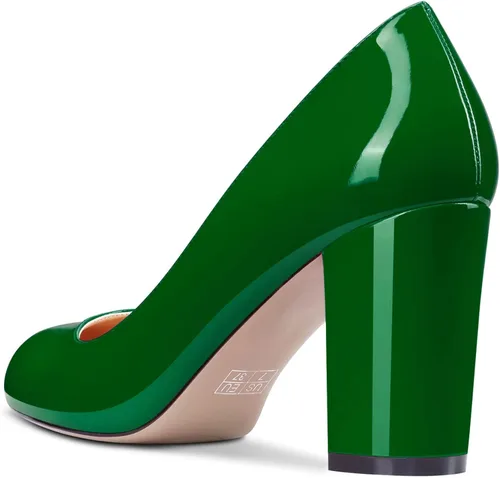 Vista 3 de HEUIVZAR Zapatos de vestir de tacón medio grueso con tacón medio sin cordones para mujer, patente de 3 pulgadas