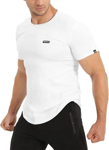Vista 2 de BROKIG Camiseta de entrenamiento de gimnasio TDry Bold para hombre, ajuste casual, culturismo, camisas de manga corta para hombre