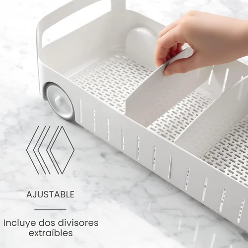 Vista 2 de YouCopia RollOut Caddy Contenedor de Almacenamiento Rodante con 2 Divisores Ajustables y Cesta Extraíble para Organización de Cocina y Baño Debajo