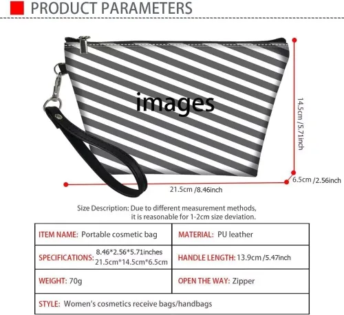 Vista 6 de Howilath Abstract Art Cat Cosmetic Pouch for Women PU Leather Toiletry Storage Bag Trapezoid Makeup Bags with Wrist Strap
