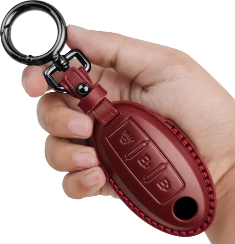Vista 13 de Tukellen Compatible con llave de Nissan, funda de cuero genuino hecha a mano para Altima Pathfinder Armada Murano Maxima Rogue Infinity Smart Remote