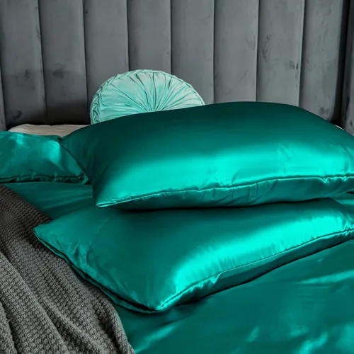 Vista 6 de Bedding_Dreamer Juego de ropa de cama de satén, tamaño individual, juego de funda de edredón de satén similar a la seda, de lujo, decoración