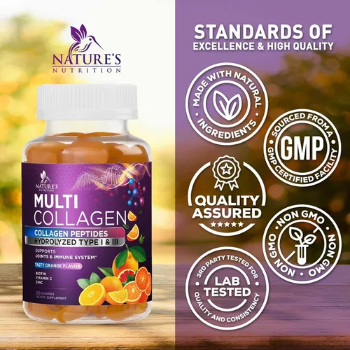 Vista 4 de Gomitas de colágeno – Crecimiento del cabello y apoyo inmunológico, suplemento para la piel y las uñas – 2500 mcg de biotina por porción – Multi