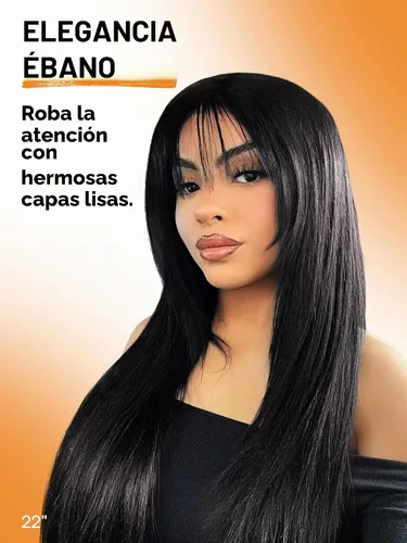 Vista 5 de GORGIUS - Pelucas en capas con flequillo listas para usar, peluca lacia con flequillo de 22 pulgadas, peluca negra con flequillo diseñada con fibra