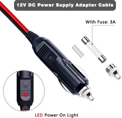 Vista 4 de DOCA Adaptador de vehículo CC Lightning Cargador de coche Cable de fuente de alimentación de 4 pies de largo para reproductor de DVD portátil