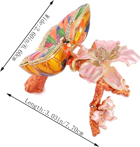 Vista 4 de QIFU Pintado a mano esmaltado colorido mariposa joyería baratija caja con bisagras regalo único para la decoración del hogar