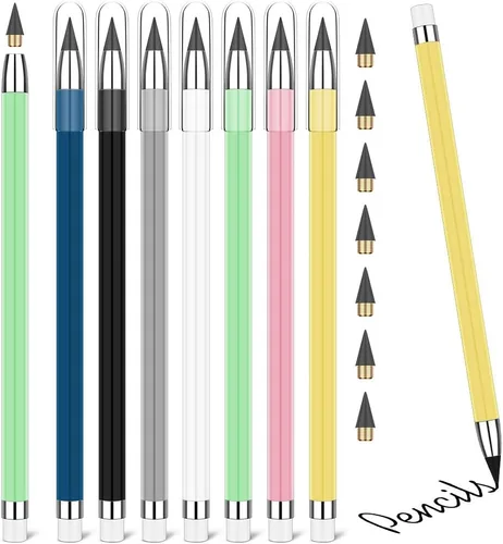 Vista 9 de OFFCUP Infinity Pencil, 10 piezas lápices sin tinta Forever Pencil con borrador, incluye 10 puntas reemplazables, 20 borradores reutilizables, lápiz