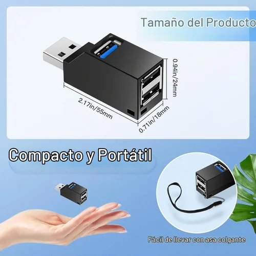 Vista 2 de Hub USB 3.0 de 4 puertos [giratorio de 90°/180°], divisor USB con 1 puerto USB 3.0, 2 puertos USB 2.0 y 1 puerto de datos USB C, extensor USB